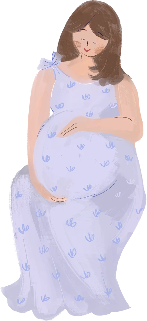 Illustration of a pregnant woman gently holding her belly